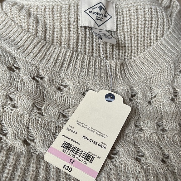 NWT ST JOHNS BAY CREAM/GOLD ROUND NECK SWEATER SZ 1X - Picture 2 of 10